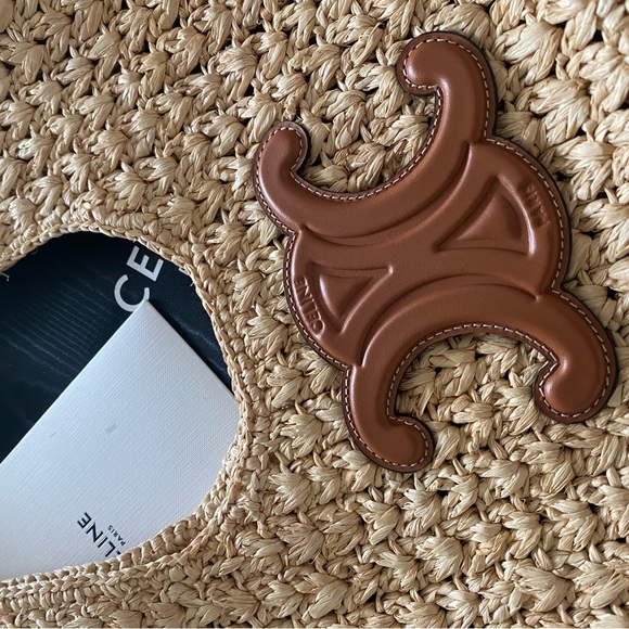 CELINE CLASSIC PANIER HOBO BAG IN RAFFIA AND CALFSKIN WICKER TAN STRAW SUMMER - Picture 8 of 14